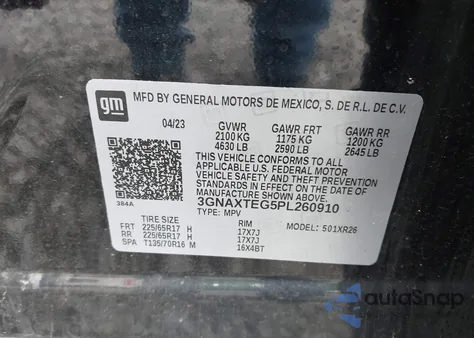 2023 Chevrolet Equinox Awd 2Fl z USA, uszkodzony, nr VIN 3GNAXTEG5PL260910